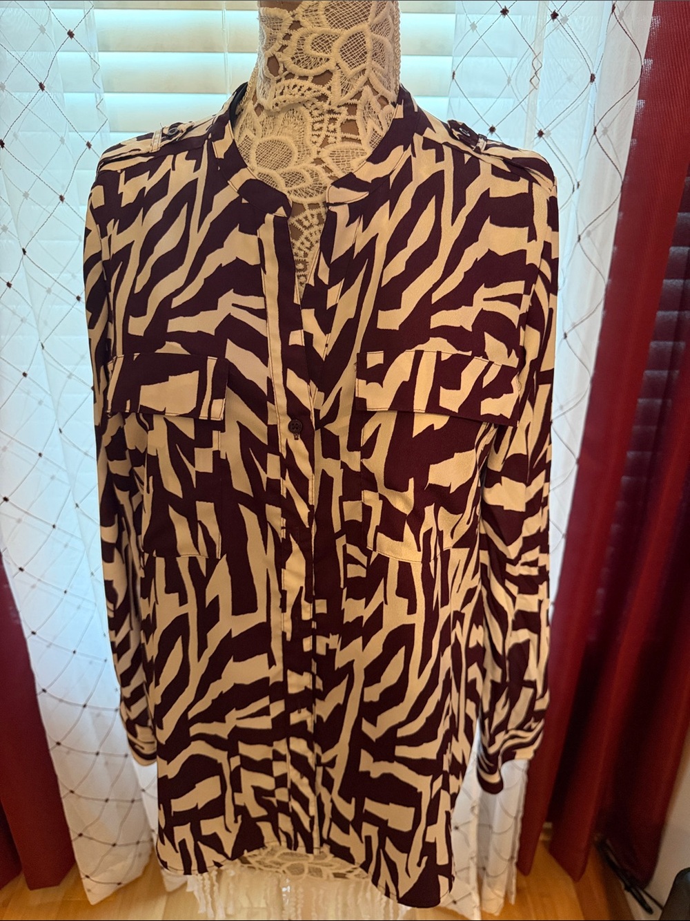 Calvin Klein Black and Cream Abstract Print Button-Down Shirt
